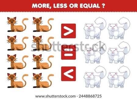 Game for children more less or equal count the amount of cute cats pet worksheet