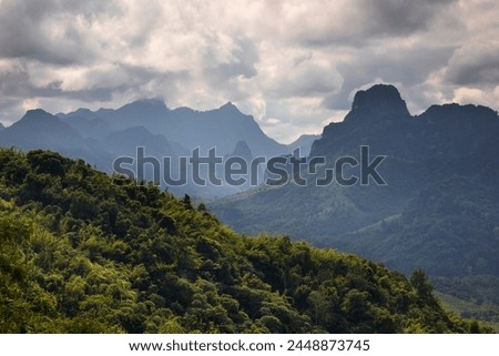 Karst peaks on the 100 waterfalls trek near Done Khoun, Nong Khiaw, Luang Prabang Province, Northern Laos, Laos, Indochina, Southeast Asia, Asia Royalty-Free Stock Photo #2448873745