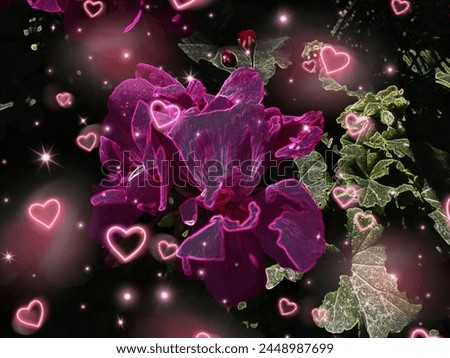 Pink flower and pink hearts