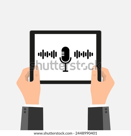 Tablet with microphone. Icon for design. Blank, white and black backgrounds - Line icon