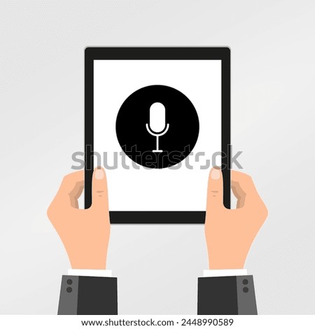 Tablet with microphone. Icon for design. Blank, white and black backgrounds - Line icon