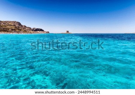Scenic view of La Pelosa beach, one of the most beautiful seaside places of the Mediterranean, located in the town of Stintino, northern Sardinia, Italy Royalty-Free Stock Photo #2448994511