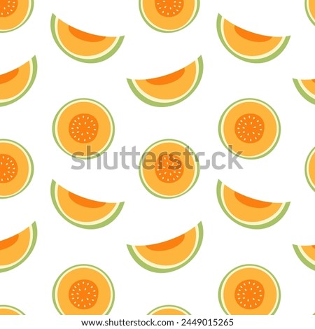 Summer fruit seamless pattern with melon, on a white background. Vector illustration