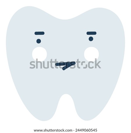 Gray bored tooth Emoji Icon. Cute tooth character. Object Medicine Symbol flat Vector Art. Cartoon element for dental clinic design, poster
