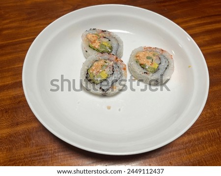 Photography of delicious lobster salad flavored roll sushi