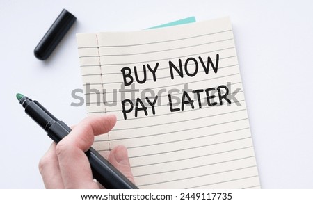 On the reports, notepads with the text BUY NOW PAY LATER. Business concept Royalty-Free Stock Photo #2449117735