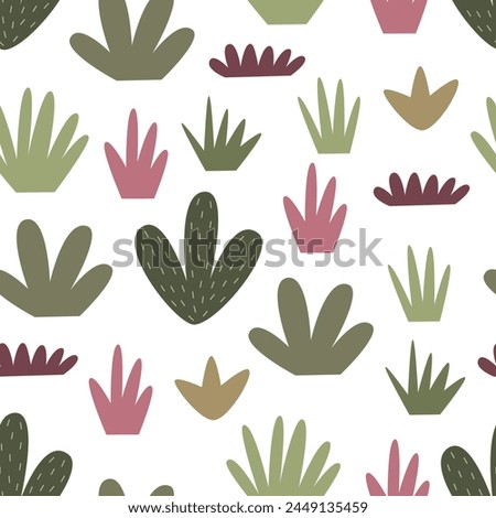 seamless pattern with cartoon plants. Colorful vector flat style for kids. hand drawing. baby design for fabric, print, wrapper, textile
