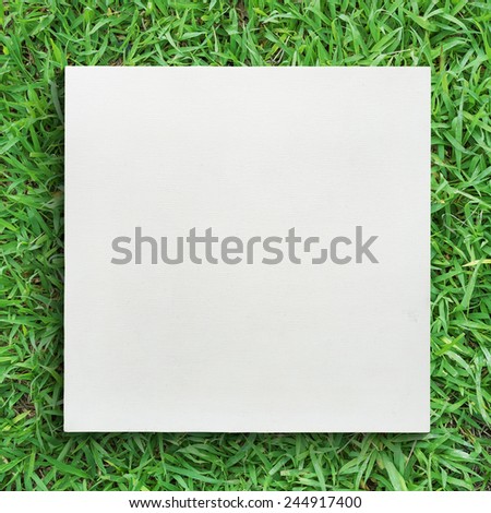 White canvas frame on green grass background.