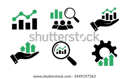 Competitor analysis icon in flat. Strategy search sign in black. Business analysis symbol. Marketing research sign on white. Analysis of a growing chart icon. Vector illustration for web site design Royalty-Free Stock Photo #2449197363