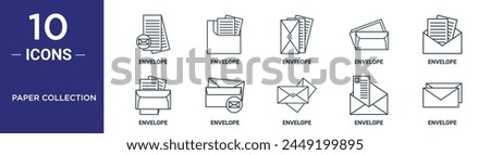 paper collection outline icon set includes thin line envelope, envelope, envelope, icons for report, presentation, diagram, web design