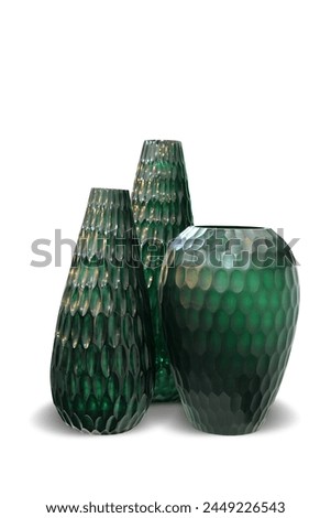 DECORATIVE unique glass flower vases contemporary design in clear and opaque color spectrum Isolated on white background
