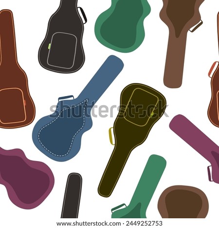 Guitar cases seamless pattern. Multi-colored cases for musical instruments on a white background.