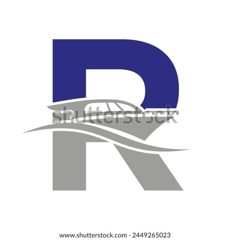 Letter R Boat Logo Concept For Sailboat, Shipping Symbol. Yacht Sign
