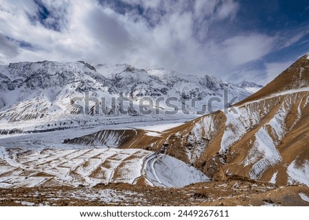 Himalayas – beautiful iconic landscape picture of the highest mountains in the World covered by the snow, Spiti valley, India.