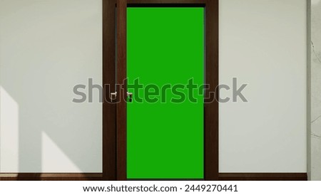 Door Opening to Green Screen, Empty Room with Opening Door, Bright Room with Doorway Leading to Green Screen