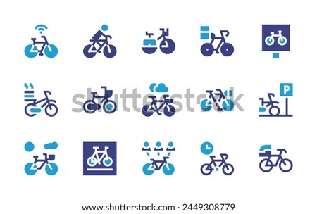 Cycling icon set. Duotone color. Vector illustration. Containing bicycleparking, bicycle, cycling, deliverybike, bike, parking, bikerental.