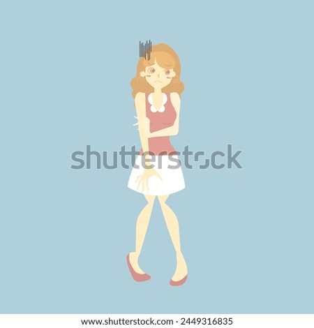 Depressed sadness and stressed unhappy woman, mental health care concept, flat character design clip art vector illustration