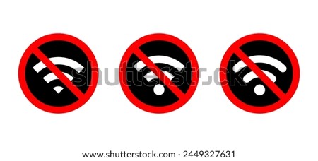 Set of no wifi zone sign icon vector. Wireless network with prohibition symbol