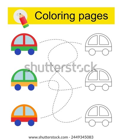 Educational game for kids. Go through the maze and color a cartoon car according to the pattern. 