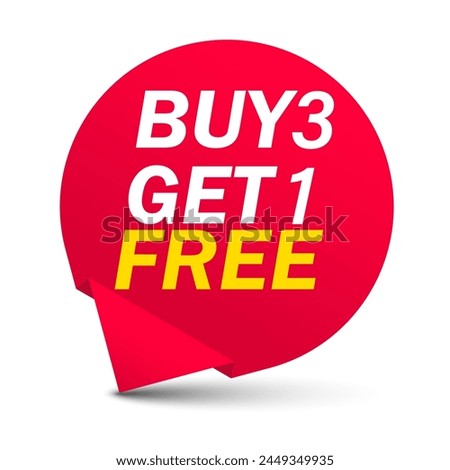 Buy 3 get 1 Free tags sale, Design red and yellow style, Banner design template for advertising. Special offer promotion or retail. Vector Illustration.	
