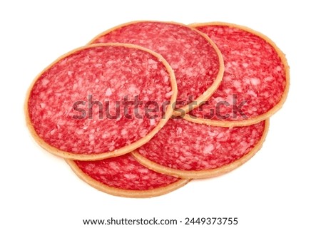 Salami smoked sausage, isolated on white background. High resolution image