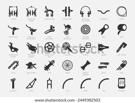 Bicycle Parts Vector Icon Set in Glyph Style