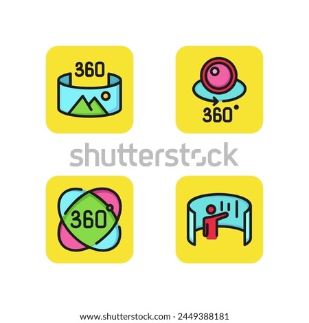 Three dimensional line icon set. 360 degree picture, 3d, rotation, interactive presentation. Virtual reality concept. Can be used for topics like geometry, augmented reality, innovation Royalty-Free Stock Photo #2449388181