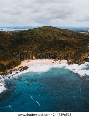Aerial Drone view of McBrides Beach in Forster, New South Wales, Australia.