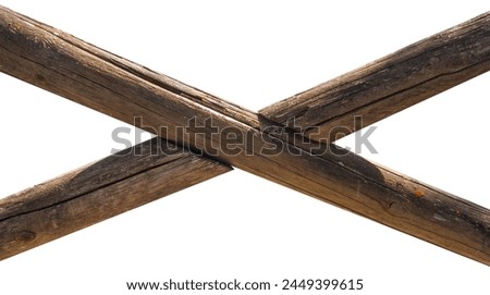 A wooden crossbeam against a white background. Royalty-Free Stock Photo #2449399615