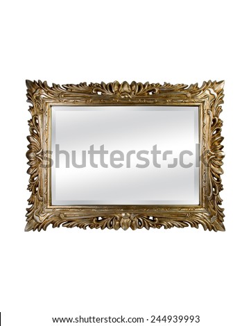 old mirror with vintage frame isolated on white background