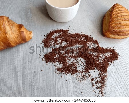 Tasty and delicious breakfast, brioche and Croissant with hot coffee. 