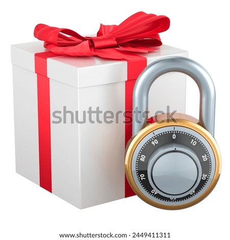 Gift box with padlock, 3D rendering isolated on white background
