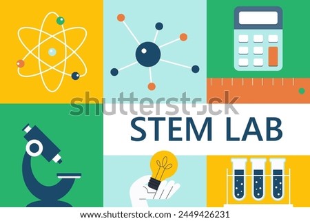 STEM, STEAM lab Web Banner. STEAM and STEM education. Science, Technology, Engineering, Arts, Mathematics. Vector illustration.