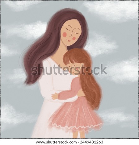 Happy Mother's Day, mother and daughter illustration, mother's day illustration