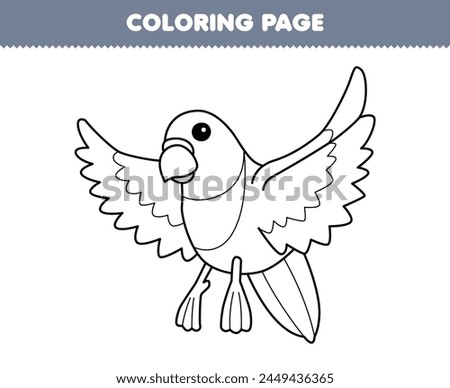 Game for children coloring page of cute flying bird line art printable pet worksheet