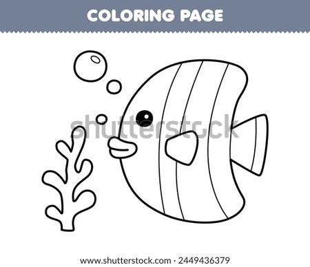 Game for children coloring page of cute fish and seaweed line art printable pet worksheet