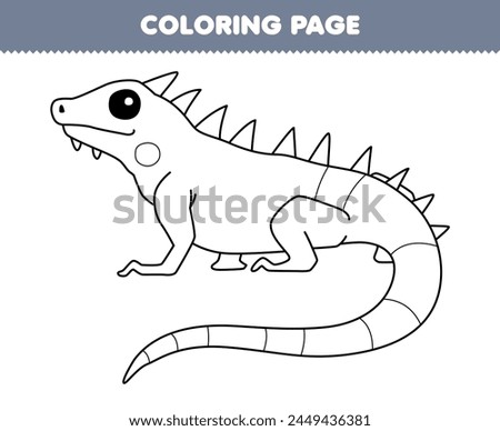 Game for children coloring page of cute iguana line art printable pet worksheet