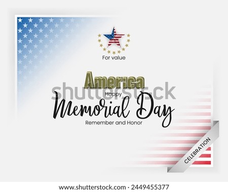 Celebration of U.S. Memorial day. 
Holiday design, background with 3D and handwriting texts, military medal and national flag colors for Memorial day event celebration; Vector illustration