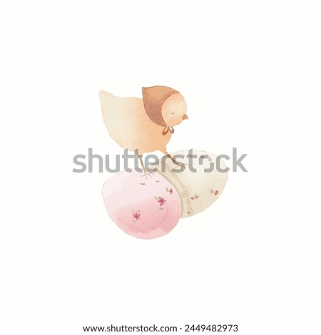 Watercolor illustration easter card with eggs and little chickens. Hand drawn clipart. Perfect for card, postcard, tags, invitation, printing, wrapping. Isolated on white background. 