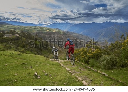 The Sacred Valley of Peru is not only a treasure trove of historical and cultural wonders but also a paradise for outdoor enthusiasts, including mountain bikers. Royalty-Free Stock Photo #2449494595