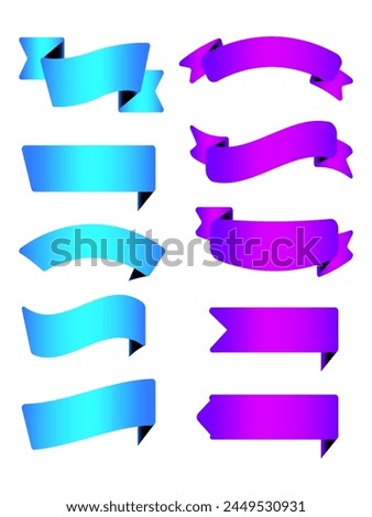 Ribbon elements. Modern simple ribbons collection. Flat banner ribbon for decorative design. Ribbons, Banners, badges, Labels Design Elements.