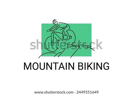 Mountain biking sport vector line icon. sportman with Mountain bike. vector sign. sport pictogram illustration Royalty-Free Stock Photo #2449551649