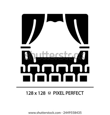Theater performance pixel perfect black glyph icon. Drama acting stage. Artistic showcase, storytelling. Opera show. Silhouette symbol on white space. Solid pictogram. Vector isolated illustration