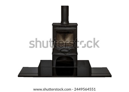 Wood burner stove on white background.