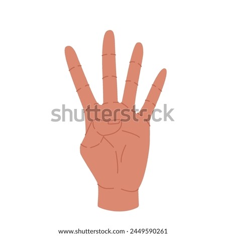 Hand showing number four on white background.  Fingers number gesture isolated