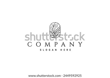 abstract natural leaf in oval shape line art linear logo design style