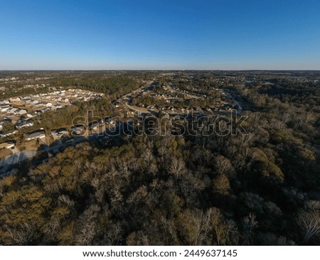 Aerial landscape of Euchee Creek Trails suburban neighborhood during Fall in Grovetown Augusta Georgia USA