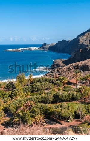 The town of Agaete from the Barranco de Guayedra viewpoint. Gran Canaria. Spain