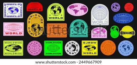 World Vector Sign. Worldwide Icon Badge. Planet Earth Futuristic Logo Y2k Design. Streetwear Element.