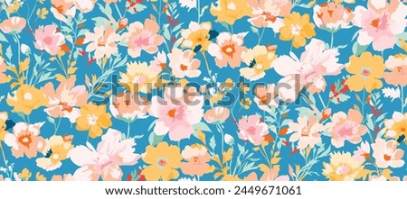 Colorful floral brush mark floral seamless pattern